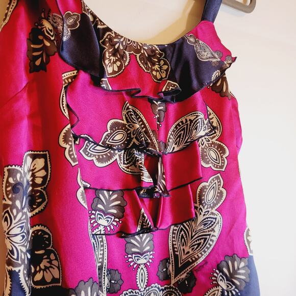 Hale Bob purple and blue Mandala print ruffled silk tank top size XS - Picture 4 of 7